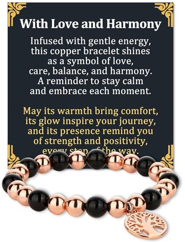 Fashtour Kupferperlen-Armband für Damen und Herren, verstellbare 99,99 % reine Kupferperlen mit 10 mm Häma-Steinen, magnetisches Schmuckgeschenk mit Lebensbaum-Anhänger, 8mm Beads, Kupfer, Kein