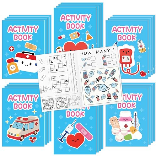 2ooya 24 Stück Medizinisch Malbücher Cartoon für Kinder Partygeschenke | 6-Stil Medical-Thema Mini-Aktivitätsbücher DIY-Malvorlagen für Schulpreise Klassenbelohnungen, Geburtstagsfeier-Geschenktüten