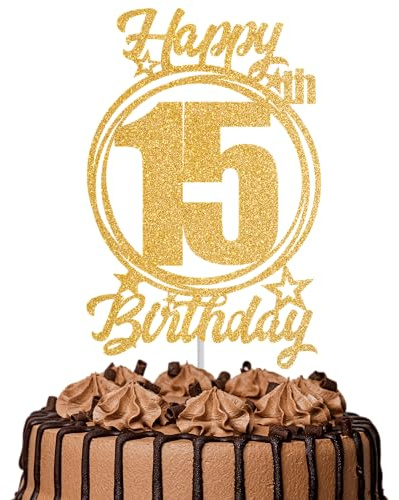 1Pc Happy 15th Birthday Cake Topper – Gold Glitter “Cheers to 15 Years” Decoration | 15 & Fabulous Cake Topper for Women Men | Birthday Party or Anniversary Cake Decor Supplies