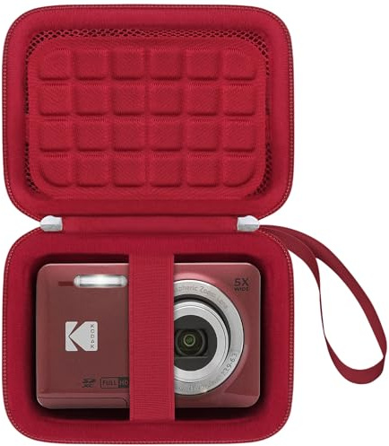 BOVKE Camera Case for Kodak PIXPRO FZ45 / FZ55 / FZ43 / FZ53 16MP Digital Camera, Vlogging Camera Storage Holder Travel Bag, Extra Mesh Pocket Fits Cable, Batteries, SD Card, Card Reader, Red