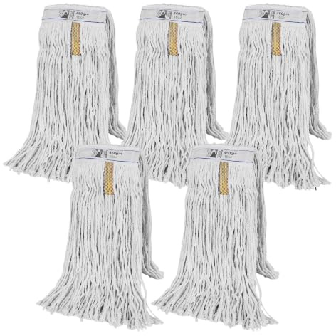Pack of 5 Kentucky Mop Heads - Commercial and Industrial Large Mop Head Replacement - Lay Flat Cotton Heads Replacement for Kentucky Cleaning Set - Super Absorbent, Easy To Attach