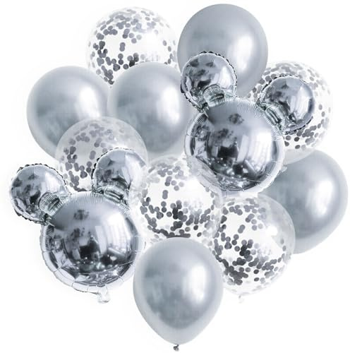 Micky-Maus Luftballon Set - Kindergeburtstag Partydeko, 6 Farben wählbar, Muster:Silber/Silber