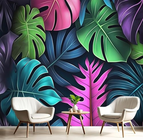 Fototapete Wandbild Leuchtende Blätter 200X140Cm Tapeten Xxl Tropischer Dschungel Motivtapeten Wandtapete Dekoration Tapete 3D Effekt Für Wohnzimmer Schlafzimmer,Blaugrün