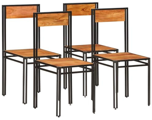 Owoxanthellate Esszimmerstühle aus Akazienholz 4er Set 43x43x90 cm Moderne Sitzmöbel mit Stahlgestell Braun Ohne Montage für Küche Esszimmer und Wohnzimmer