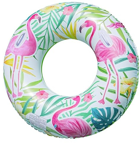 Bouée de piscine gonflable pour adulte, flamant rose, grande chambre à air, bouée de piscine avec décoration de feuille de flamant rose pour fête d'été, gonflée de 120 cm de large, charge de 80 kg