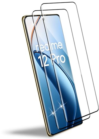 HidWee Compatible con Realme 12 Pro /12 Pro Plus / 12 Pro+ 5G Cristal Templado, 2Pcs [3D Cobertura Completa] Protector de Pantalla Antihuellas, Anti-Arañazos, 9H Dureza HD Vidrio Templado