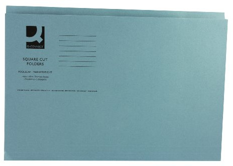 Q-Connect Square Cut Folder Medium Weight Foolscap KF01191, 250 g - Blue, Pack of 100