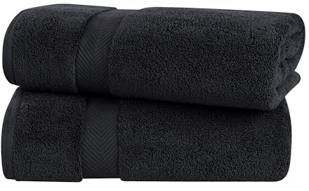 SUPERIOR Zero Twist 100% Cotton Bath Sheet Towels, Super Soft, Fluffy and Absorbent, Premium Quality Oversized Bath Sheet Set of 2 - Black