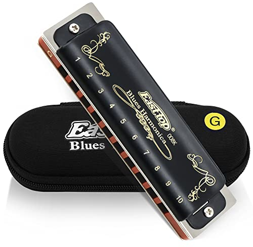 East Top Diatonische Blues Harmonica Mundharmonika 10 Löcher T008K Tonart G Mundharmonika Für professionelle Spieler, Anfänger, Studenten, Erwachsene, Kinder, als bestes Geschenk