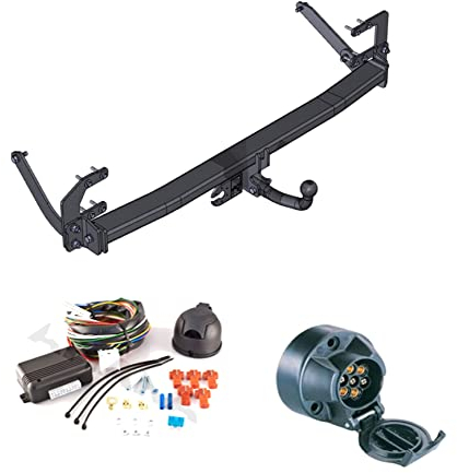 AHAKA Anhängerkupplung mit Elektrosatz 7-polig für Peugeot 407 4D 2004-2008, Schwarz, Anhängevorrichtung, starr, mit angeschraubtem Kugelkopf, 1600 kg Anhängelast, 75 kg Tragfähigkeit, 9,55 kN D-Wert