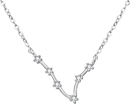Clearine Halskette Sternzeichen 925 Sterling Silber Cubic Zirconia Sternbilder 12 Horoskop ''Fische'' Astrologie Anhänger Kette Klar für Damen Mädschen