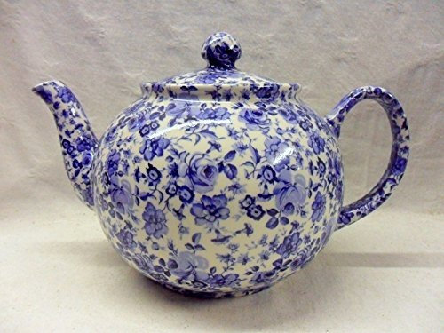 8 Cup teapot in Blue Rose Design by Heron Cross Pottery.