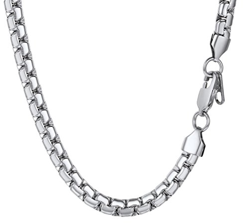 PROSTEEL Erbskette 6mm breit Herren Halskette Edelstahl platte Venezianierkette Gliederkette 55cm/22 Kettelänge Biker Punk Rock Schmuck für Männer Jungen, silber