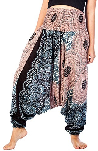 Lofbaz Damen 2 in 1 Haremshose & Jumpsuit mit gesmoktem Bund