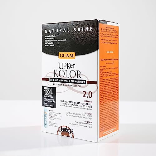 Guam, UPker KOLOR, Natürliche permanente Haarfarbe mit Undaria-Meeresalge und Bio-Extrakten, Ammoniakfreie Farbe, Made in Italy, Farbton 2.0 BRAUN