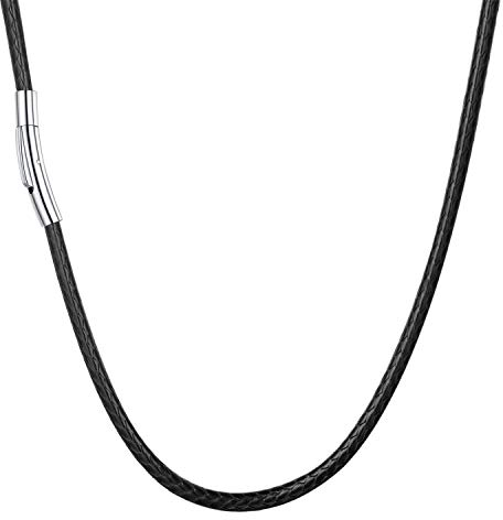 U7 schwarz Lederkette 3mm/45cm geflochtene Wachsschur Kette für Männer Frauen mit Edelstahl Verschluss Simpel Unisex Collier Schmuck für Party Alltagsleben