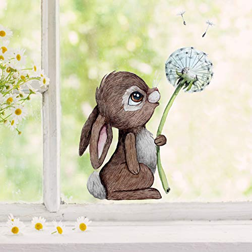 Fensterbilder Fensterbild Fuchs Reh & Hasen mit Pusteblume Osterkorb Ostern wiederverwendbar Fensterdeko bf21 - ausgewählte Farbe: *bunt* ausgewählte Größe: *3. Hase mit Pusteblume*