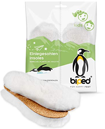 biped Kinder Premium Lammfell Schuheinlagen - Ungefärbt, mit Unterseite aus Kork und recyceltem Kautschuk - Wärmende Lammfellsohlen z1024(30-31)