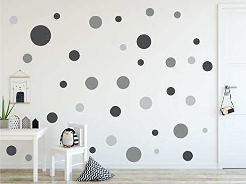 Timalo® 60 Stück Wandtattoo Kinderzimmer bunte große Kreise Pastell Wandsticker – XL Aufkleber Punkte | 73080-SET12-60 grau