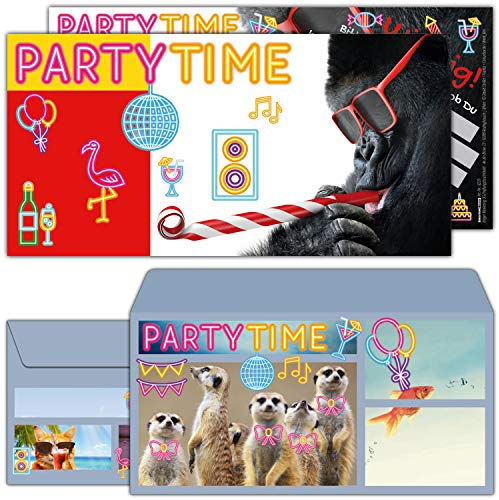 12er Set PARTY-AFFE Einladungskarten mit Umschlag zum Kindergeburtstag oder Party - edle Einladung für Kinder, Teenager & Erwachsene von BREITENWERK