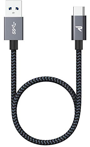 RAMPOW USB C Kabel 20CM, iPhone 15 ladekabel QC3.0, Schnellladekabel USB C 3A, Ladekabel USB C, Datenkabel USB-C für iPhone 15/15 Pro, Samsung Galaxy S22/S21/S20/Note10-Grau, Nylon