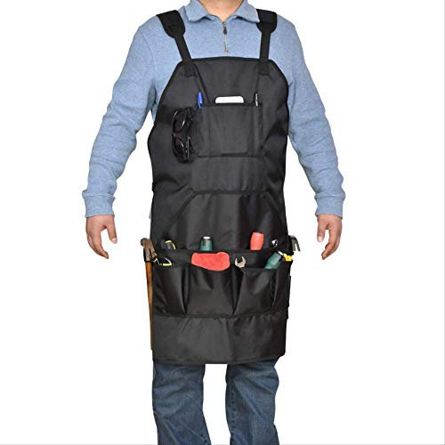 Grembiule per Utensili con 13 Tasche,Grembiule da Lavoro per Uomo e Donna Resistente all'Acqua Adatto alla Saldatura del Giardino della Cucina Oxford Nero 86 * 68 cm