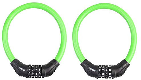 VOANZO 2pcs Bicycle Lock Cable, 4-Digit Number Resettable Combination Bike Password Lock, Bike Chain Locks for Bicycle Outdoors (green)