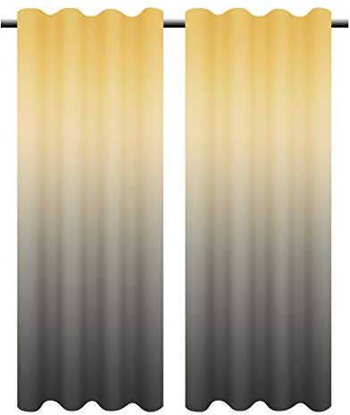 MIULEE 2er Set Farbverlauf Vorhang Voile Sheer Leinenvorhang Dekoschal mit Ösen transparent Gardine Schlaufenschal Ösenschals für Wohnzimmer und Schlafzimmer 140 X 245 cm (B x H) Gelb und Grau