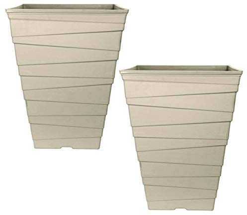 2 x 30 Litre 13Inch Large Plant Pots Outdoor Garden Tall Square Plastic Planters (Grey)
