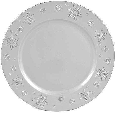 6 Sottopiatti Bordo Fiocchi di Neve Bianco in plastica Rigida Bordo Liscio Tondo 33 cm Natale cenone sotto Piatto Natalizio Capodanno Natale Cena Aperitivo