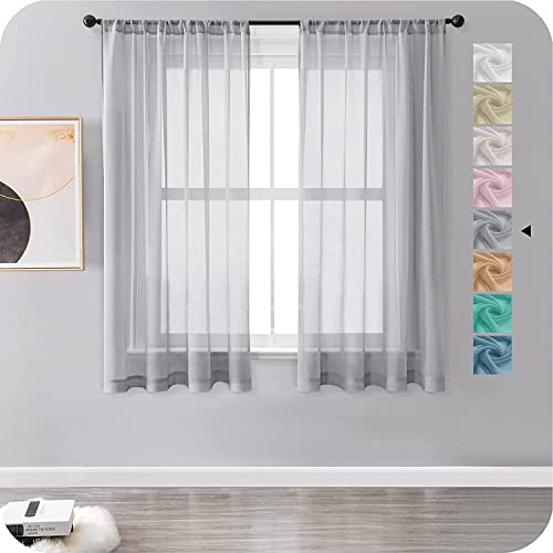 MRTREES 2 Pezzi Tende Voile Trasprarenti Soggiorno con Tasca per Asta 140x160cm Grigio Chiaro Tenda Leggere per Camera da letto salotto Moderne 160 Altezza Cucina Casa interni Finestra