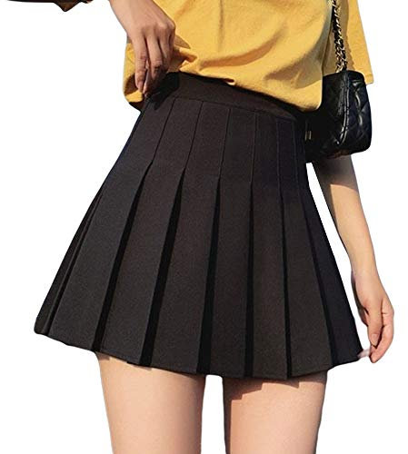 Geagodelia Gonna a Pieghe da Donna Ragazza Gonna Corta in Tinta Unita Mini Gonna Stile College Classicio Elegante Autunnale e Invernale Cosplay (Nero, M)