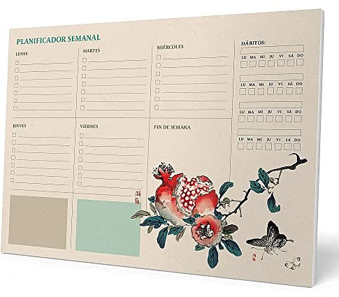 Grupo Erik Wochenplaner Tischkalender Block - Kalender Planer Japanische Kunst auf Spanisch - Tischplaner A4 ohne festes Datum, BPSA40034