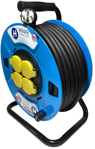 Hilark Enrouleur Cable Electrique H05RR-F 3x2,5 mm2 15m rallonge électrique avec Bloc Prises Professionnelle