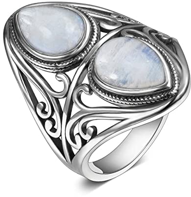 6x9mm Natur Perlen Ringe Damen 925 Sterling Silber Schmuck Vintage Ring Jahrestag Party Geschenke Für Damen 6 Mondstein 6