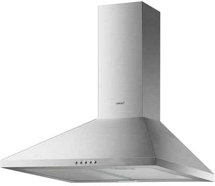CATA Omega 7500 X Campana Extractora Decorativa Piramidal de 75 cm, 595 m³/h, 3 Velocidades, Control Mecánico, Tira LED, Filtros Lavables, Clase A, Acero Inoxidable