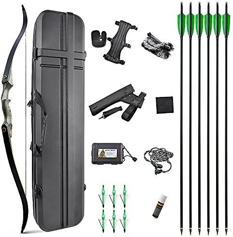SHARROW 60 Zoll Takedown Recurve Bogen Set Erwachsene 25-60 Lbs BogenschießEn Set Recurvebogen Set Jagdbogen Set Bogen Und Pfeil Set Erwachsene Sportbogen Bogen für Jagd Anfänger (Schwarz, 25Lbs)