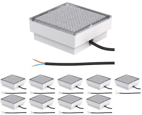 ledscom.de 10 Stück LED Pflasterstein Bodeneinbauleuchte CUS für außen, IP67, eckig, 15 x 15cm, warmweiß