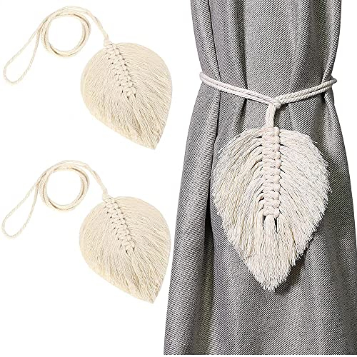 DCQQ 2pcs Embrasses de Rideau Tressées Porte-Rideau en Corde Pinces à Rideau Boho De Coton Rideaux Accessoires Décoratifs pour Fenêtre de Maison