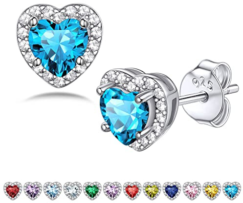 Bestyle Orecchini a Lobo Argento 925 Pietre Portafortuna Orecchini Forma Cuore Stud Orecchini Donna, Confezione Regalo