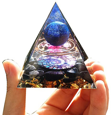 Pyramide Orgonite Lapis Lazuli faite à la main, sphère de cristal avec pierre d'obsidienne, Protection d'énergie Reiki, Chakra Orgone de guérison
