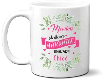 Lalasol Mug Cadeau Pour Marraine – Prénom Personnalisé – Tasse Pour Nouvelle Marraine et Nouvelle Naissance Bébé - Imprimé en France