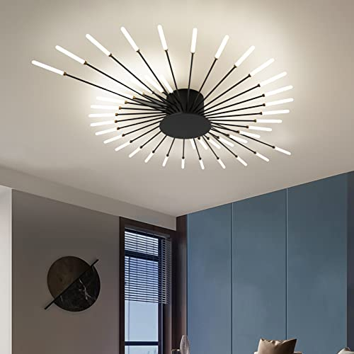 minifair Moderne LED-Deckenleuchte, 42 Köpfe, schwarze Unterputz-Deckenleuchte, Acryl-Lampenschirm-Kronleuchter, für Kinderzimmer, Schlafzimmer, Wohnzimmer, 4000 K neutrales Blumenform-Licht