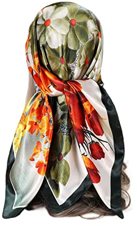 FAIRYGATE Damen Seidenschal Damenschal Drucken Seidentuch Quadratischer Schal Kopftuch Halstuch Farbig Printed Halstuch 90x90cm 28022