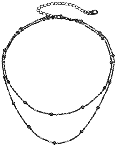 FOCALOOK Layering Choker Kette mit Schlichten Kugeln für Frauen Mädchen Schlüssebeinkette Layering Enge Kette aus Edelstahl mit Schwarz Doppelreihig Halsketten Mode Schmuckstück
