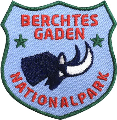 2 x Berchtesgaden gestickt 60 x 61 mm/Nationalpark Steinbock Alpen Berge Bayern Königssee/Patch Patches Aufbügler Aufnäher Bügel-Flicken zum Applikation aufbügeln aufnähen Kleidung Rucksack