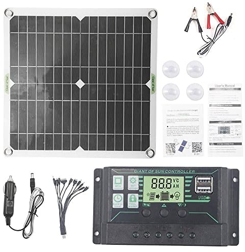 30W Solar Panel Kit, 12V Solar PV Panel Charger with 10-In-1 Charging Line+100A Controller, Outdoor Charge Power Bank for Car, Motorhome, Caravans, Boat, Camping, Fishing