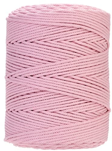 GOHOF Corda macramè da 4 mm x 300 m, in cotone macramè di alta qualità, 4 fili intrecciati in morbido cotone, perfetta per macramè, rosa chiaro