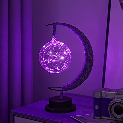 HFHungkeong 3D-Magische Mondlampe LED Styling Nachtlicht - Eisen Stern und Mond Dekorative Tischlampe für Heimdekoration - Ramadan Beleuchtung (Runder Ball Lila)