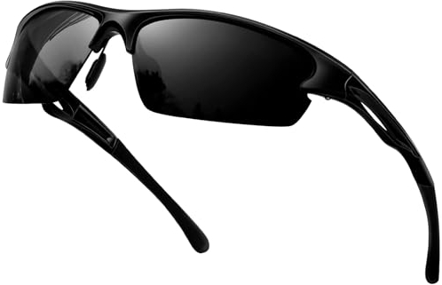 KANASTAL Sonnenbrillen Sportbrille Polarisiert Herren Schwarz Glänzend Radsportbrillen Damen Superleichtes Fahrradbrille UV400 Schutz für Outdoor Sportarten